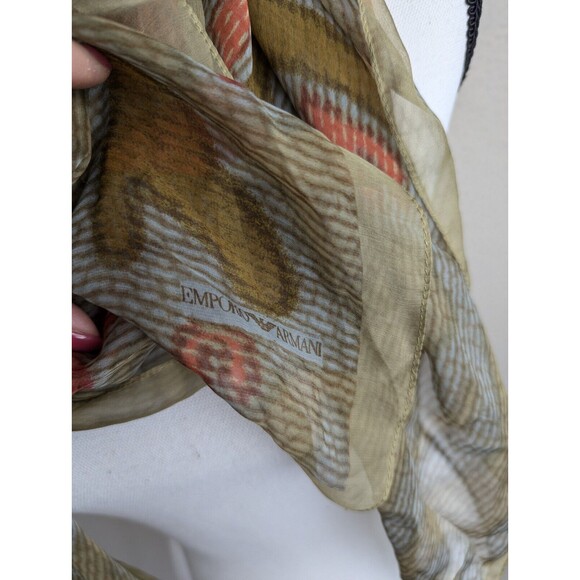 Emporio Armani Silk Scarf Cover Wrap Stole 44x45 Floral Green Gray - Picture 3 of 9